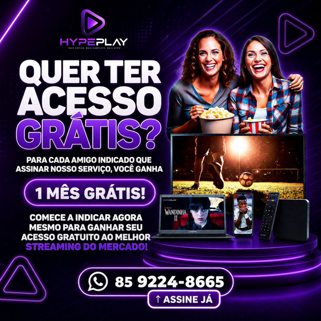 Indique e ganhe: para cada amigo indicado que assinar, você ganha 1 mês grátis na Hype Play